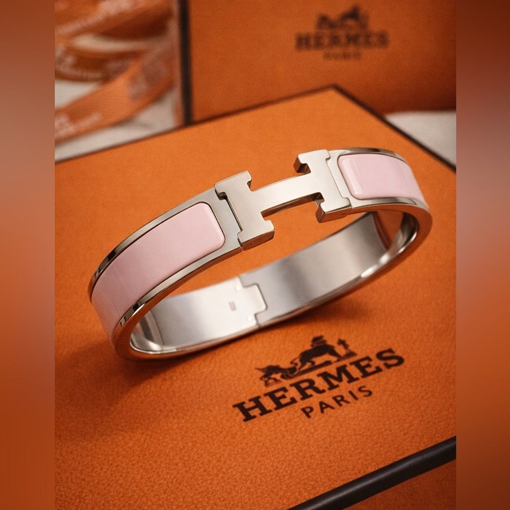 Hermès Clic Clac H Bracelet PM Pink Palladium Enamel Narrow Bangle